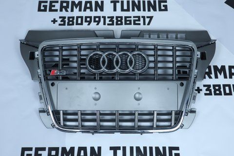 Решітка радіатора Audi A3 8P (2008-2012) сіра з хромом в стилі S-Line A3-S102 фото