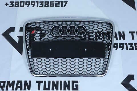 Решітка радіатора Audi A6 C6 (2004-2011) чорна з хромом в стилі RS (без місця під парктроніки) A6-RS102 фото