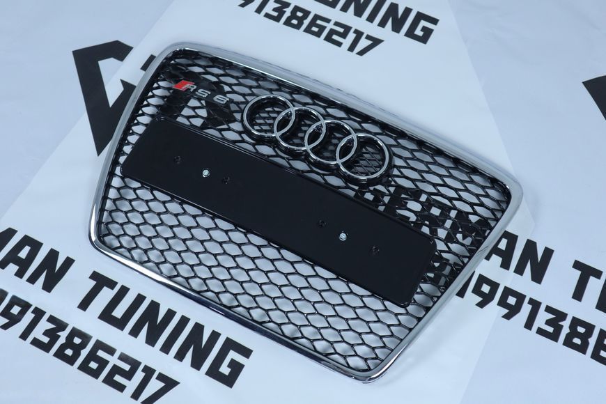 Решітка радіатора Audi A6 C6 (2004-2011) чорна з хромом в стилі RS (без місця під парктроніки) A6-RS102 фото
