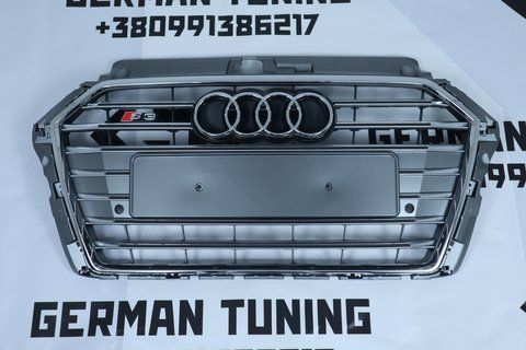 Решітка радіатора Audi A3 8V (2016-2020) сіра з хромом в стилі S-Line A3-S172 фото