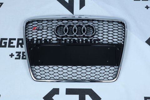 Решітка радіатора Audi A6 C6 (2004-2011) чорна з хромом в стилі RS (з місцем під парктроніки) A6-RS1021 фото