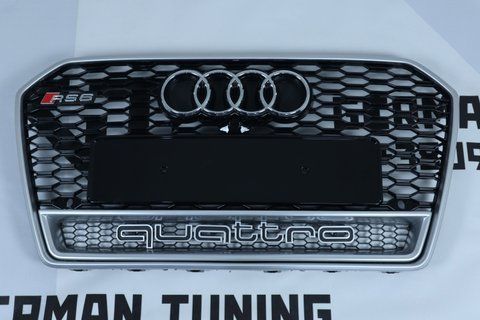 Решетка радиатора Audi A6 C7 (2014-2018) черная с серым в стиле RS Quattro A6-RS175 фото