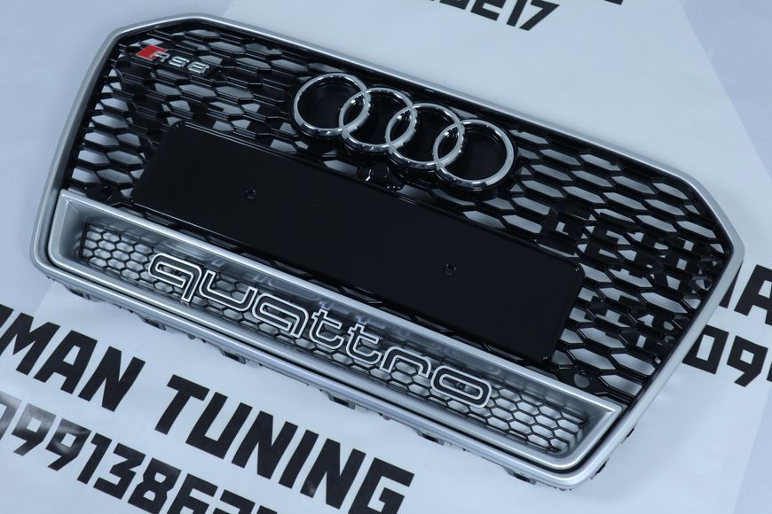 Решетка радиатора Audi A6 C7 (2014-2018) черная с серым в стиле RS Quattro A6-RS175 фото