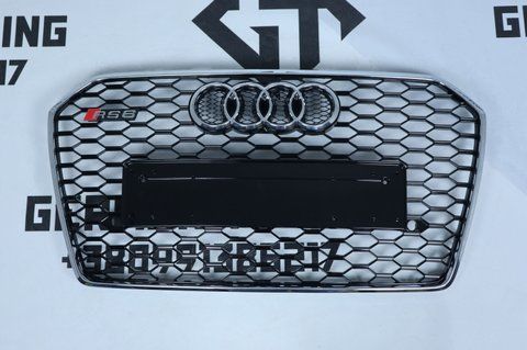 Решетка радиатора Audi A6 C7 (2014-2018) черная с хромом в стиле RS A6-RS173 фото