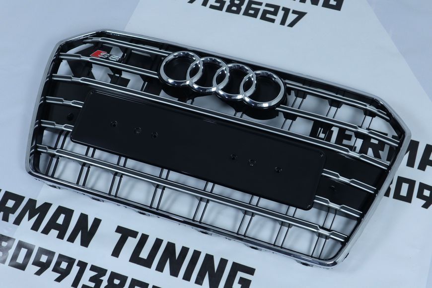 Решітка радіатора Audi A6 C7 (2014-2018) чорна з хромом в стилі S-Line A6-S171 фото