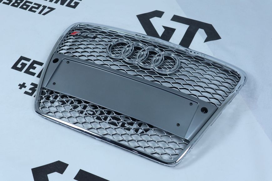Решітка радіатора Audi A6 C6 (2004-2011) сіра з хромом в стилі RS (з місцем під парктроніки) A6-RS1031 фото