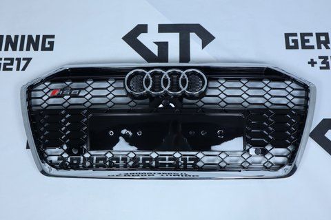 Решетка радиатора Audi A6 C8 (2018-2022) черная с хромом в стиле RS (без дистроника) A6-RS6C8204 фото