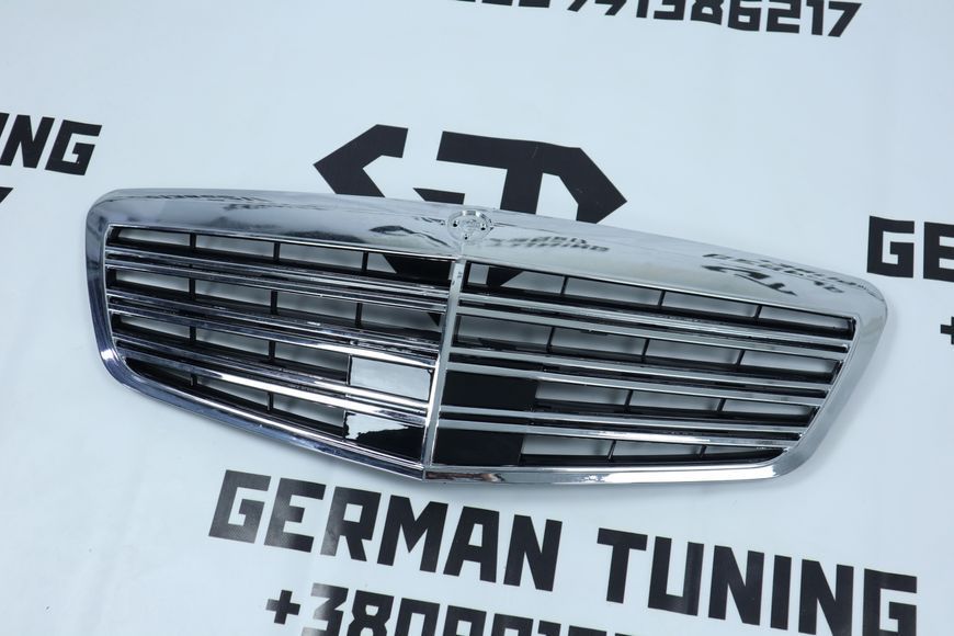 Решетка радиатора Mercedes S-Class W221 (2009-2012) в стиле AMG Черная с хромом MB-W221101 фото