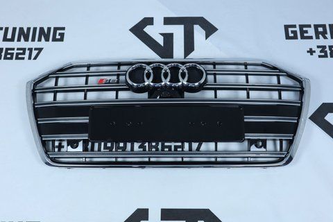 Решетка радиатора Audi A6 C8 (2018-2022) черная с хромом в стиле S-Line (без дистроника) A6-S6C8192 фото