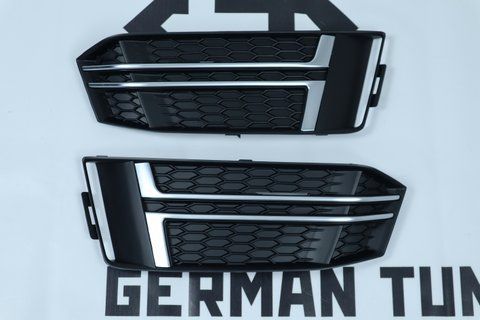 Решітки переднього бампера на Audi A4 B9 (2015-2019) Чорні з сірим в стилі S-Line (під радари) A4-S0154 фото