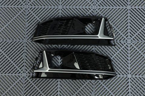 Решітки переднього бампера на Audi A4 B9 (2015-2019) Чорні з сірим в стилі S-Line (під радари) A4-S0156 фото