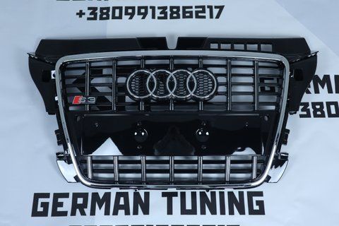 Решітка радіатора Audi A3 8P (2008-2012) чорна з хромом в стилі S-Line A3-S101 фото