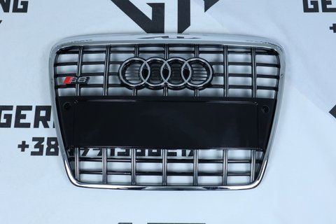Решітка радіатора Audi A6 C6 (2004-2011) чорна з хромом в стилі S-Line (з місцем під парктроніки) A6-S101 фото