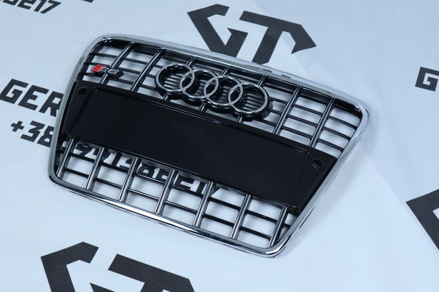 Решітка радіатора Audi A6 C6 (2004-2011) чорна з хромом в стилі S-Line (з місцем під парктроніки) A6-S101 фото