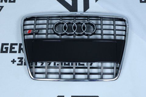 Решітка радіатора Audi A6 C6 (2004-2011) чорна з хромом в стилі S-Line (без місця під парктроніки) A6-S1011 фото
