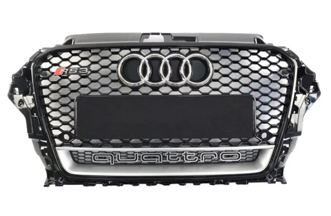 Решітка радіатора Audi A3 8V (2012-2016) чорна з сірим QUATTRO в стилі RS A3-RS135 фото