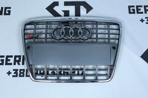 Решітка радіатора Audi A6 C6 (2004-2011) сіра з хромом в стилі S-Line (з місцем під парктроніки) A6-S104 фото