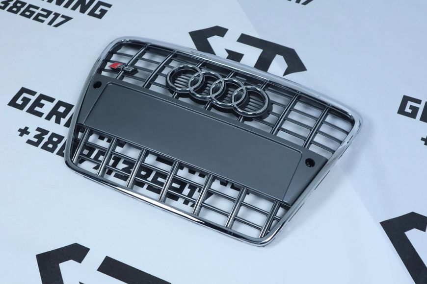 Решітка радіатора Audi A6 C6 (2004-2011) сіра з хромом в стилі S-Line (з місцем під парктроніки) A6-S104 фото